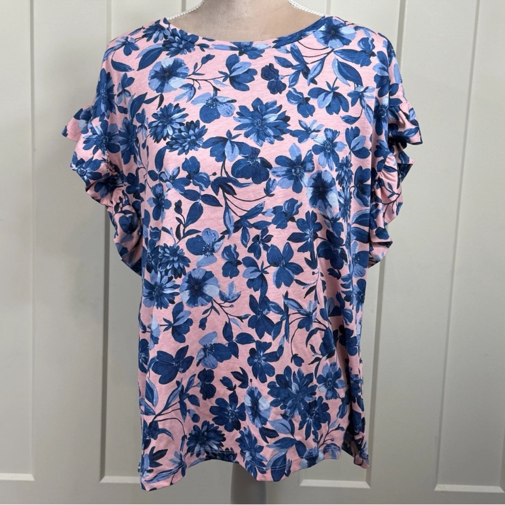 Nautica Pink and Blue Floral‎ Blouse